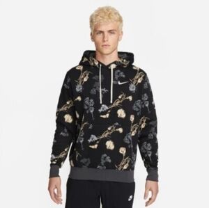 NWT Nike Black Hoodie with Beige & Gray Floral Print Size Small